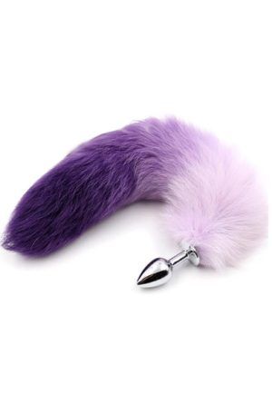 Purple & White Faux Tail With Stainless Plug S Analplugg med svans