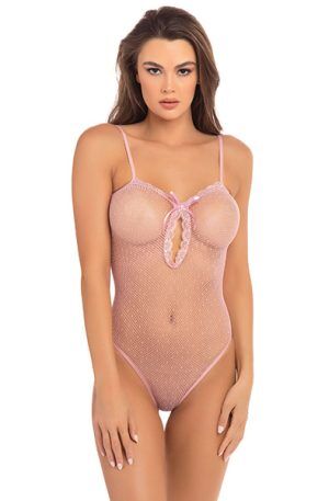 Rene Rofe Undone See Through Bodysuit Pink One Size Teddy