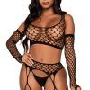 Crop Top Stockings & Gloves Black O/S Bodystocking