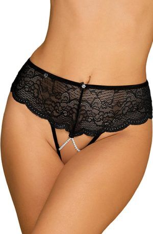 Obsessive Pearlove Panties Black XS/S Trosa med öppen gren