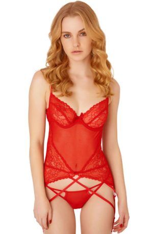 Daring Intimates Lace & Mesh Cami Set Red L/XL