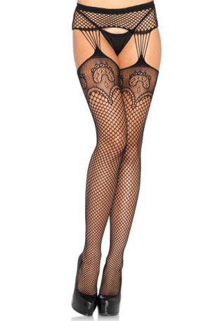 Leg Avenue Net Garterbelt Stockings O/S Strumpbyxor