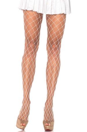 Diamond Fishnet Pantyhose White O/S Strumpbyxor