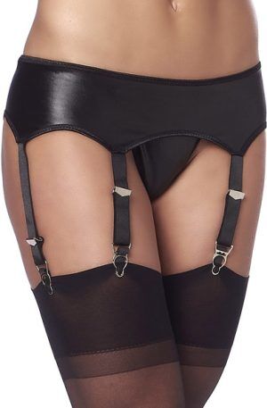 Wetlook Suspenderbelt With G-String And Stockings O/S Strumpebandshållare