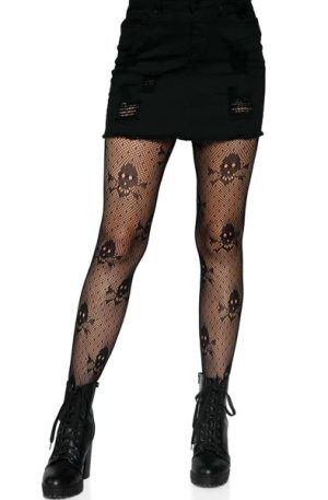 Skull Print Pantyhose Black O/S Strumpbyxor