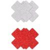 Glitter Cross Pasties Silver & Red 2 Pair