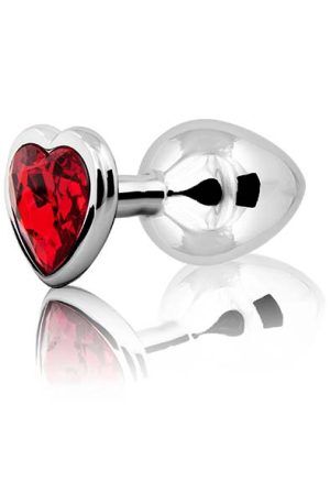 Loving Heart Butt Plug Silver/Red Medium Analplugg metall