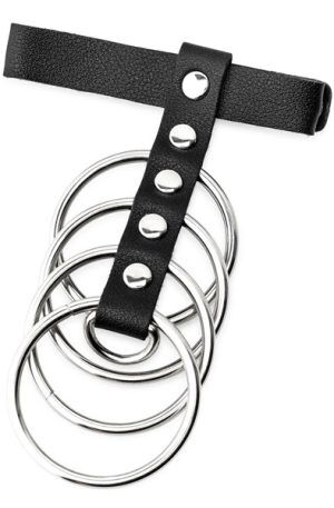 Black Artificial Leather Cockring With Metal Shaft Support 45mm Penisbur