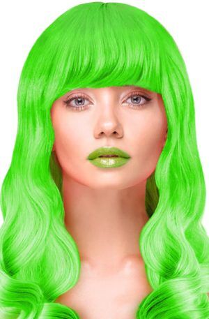 Party Wig Long Wavy Hair Neon Green Peruk
