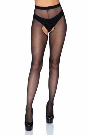 Sheer Crotchless Pantyhose Black O/S Strumpbyxor
