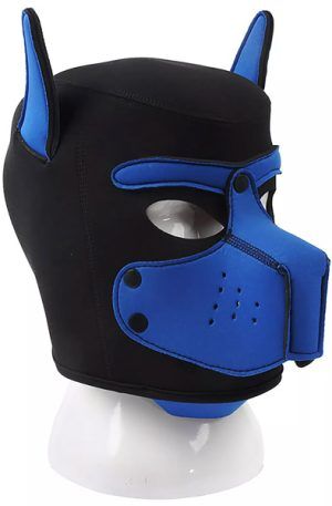 Neoprene Dog On Mask Black-Blue BDSM mask