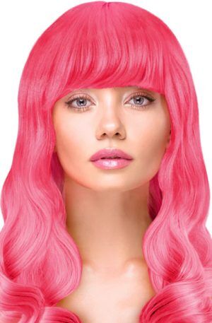 Party Wig Long Wavy Hair Neon Pink Peruk