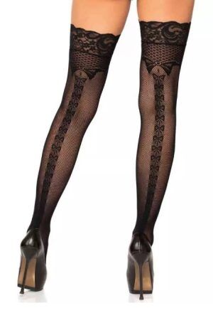 Hold up stockings Bow Backseam Black