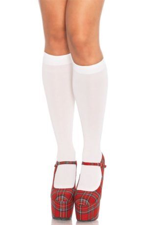 Leg Avenue Nylon Knee Highs White O/S Strumpor