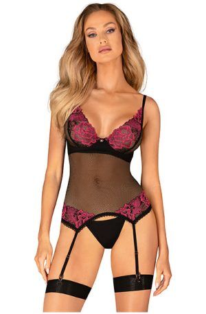 Obsessive Rosenty Corset & Thong XL/XXL Korsett med stringtrosa