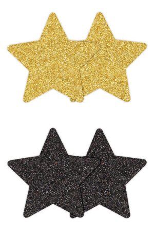 Pretty Pasties Glitter Stars Black Gold 2 Pair Nipple covers