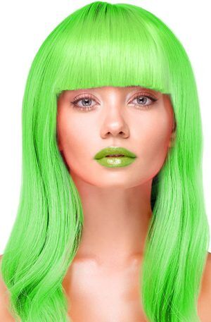 Party Wig Long Straight Hair Neon Green Peruk