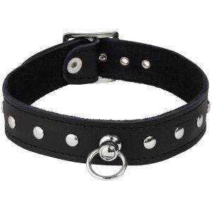 Rimba Justerbart Läder Halsband - Svart - M/L