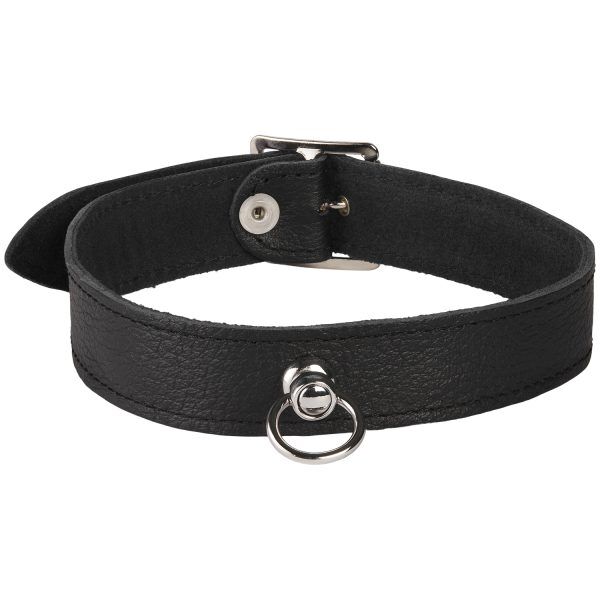 Rimba Läder Halsband med O-Ring - Svart - S/M