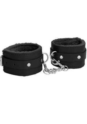 Plush Leather Wrist Cuffs, Black