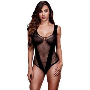 Baci Fishnet Jacquard Teddy - Svart - One Size
