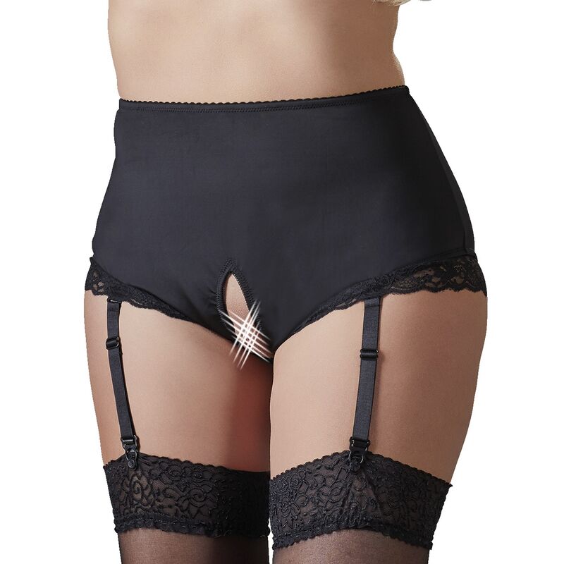 Cottelli Grenlös Trosa med Strumpeband Plus Size - Svart - 4XL