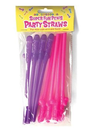 Super Fun Penis Party Straws Pink/Purple 8 pack