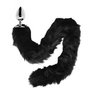 Furry Fantasy Black Panther Tail Buttplug - Silver