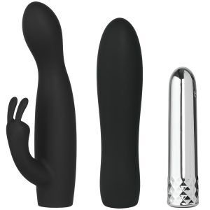 Sinful Double Trouble Uppladdningsbart Rabbit och Wand Bulletvibrator Set - Svart