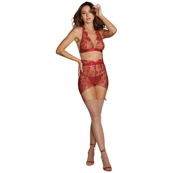 Dreamgirl Fint Blommigt BH Set - Svart - S