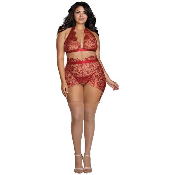 Dreamgirl Större Storlek Vackert Blommigt BH-Set - Svart - XL