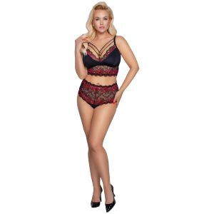 Cottelli Curves Röd Spetsbehå-set plus size - Svart - 2XL