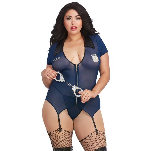Dreamgirl Lieutenant Lusty Poliskostym Plus Size - Blå - Plus size