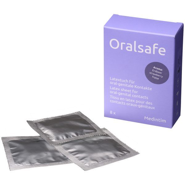 Medintim Oralsafe Latex Slicklappar med Jordgubbssmak 8 st - Nude
