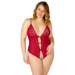 NORTIE Vilja Grenlös Röd Spetsbody Plus-Size - Röd - Plus size