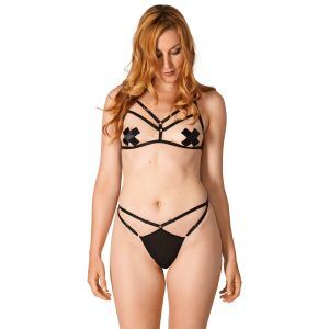 NORTIE Open Cup Harness och Strappy Trosa Set - Svart - One Size