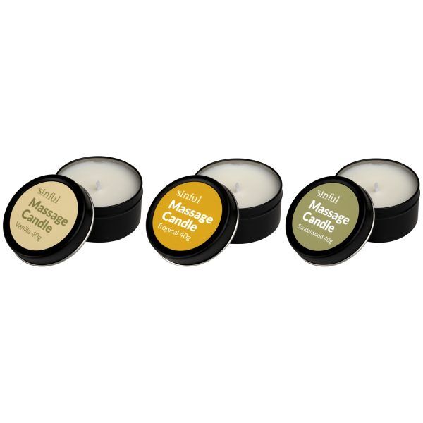 Sinful Massageljus Set 3 x 40 g - Vit