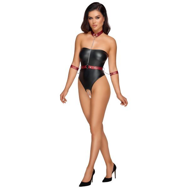 Cottelli Bondage Wetlook Body med Restraints - Svart - S