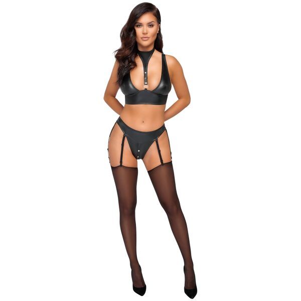Cottelli Bondage Wetlook Halterneck Set - Svart - L
