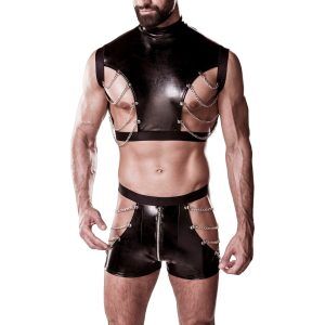 Grey Velvet Men Wetlook Set med Kedjor - Svart - 2XL/3XL