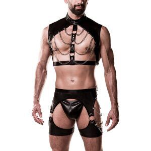 Grey Velvet Men Wetlook Bondageset med Chaps - Svart - 2XL/3XL