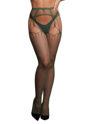 Shredded suspender pantyhose, green