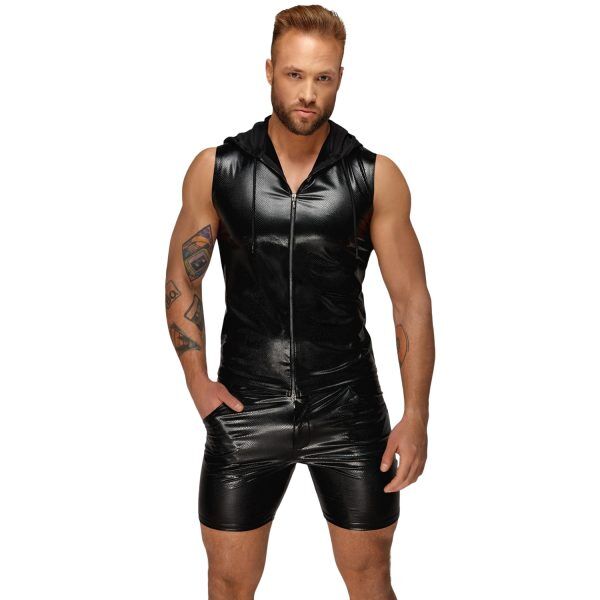 Noir Handmade Men Snake Wetlook Zip-up Topp - Svart - 2XL