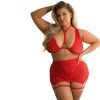 Fantasy Lingerie Tease VAUGHN Bralette, Garterad kjol & Stringtrosa Plus Size - Röd - XL/2XL