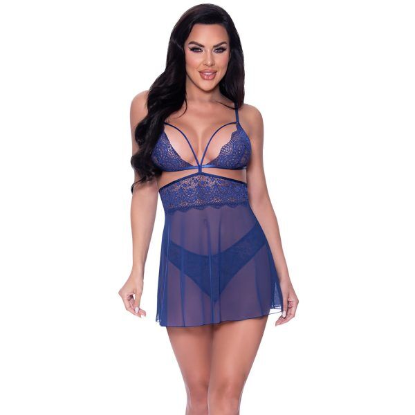 Magic Silk Exposed Blueberry Baby Doll med Trosa Set Plus Size - Blå - Plus size