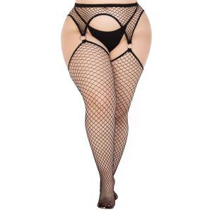 Leg Avenue Nätstrumpbyxor med Höfthållare - Svart - Plus size
