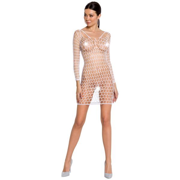 Passion BS093 Fishnet Klänning - Vit - One Size