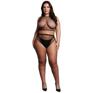 Le Désir Fishnet Set Plus Size - Svart - Plus size