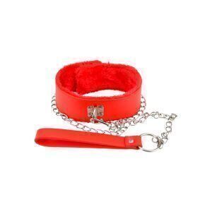 Bound to Please Plyschfodrat Halsband med Koppel Röd