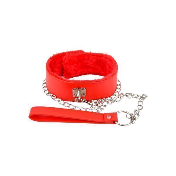 Bound to Please Plyschfodrat Halsband med Koppel Röd